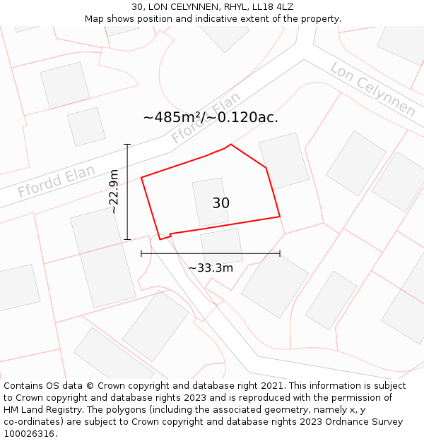 30, LON CELYNNEN, RHYL, LL18 4LZ: Plot and title map