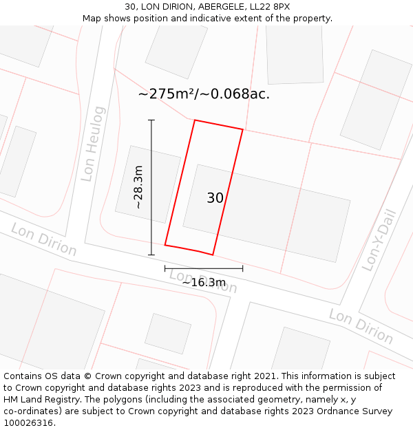 30, LON DIRION, ABERGELE, LL22 8PX: Plot and title map