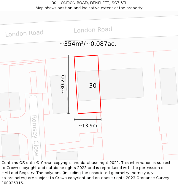 30, LONDON ROAD, BENFLEET, SS7 5TL: Plot and title map