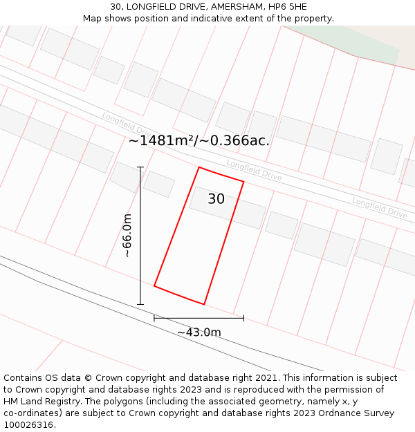 30, LONGFIELD DRIVE, AMERSHAM, HP6 5HE: Plot and title map