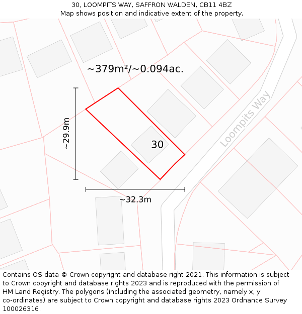 30, LOOMPITS WAY, SAFFRON WALDEN, CB11 4BZ: Plot and title map