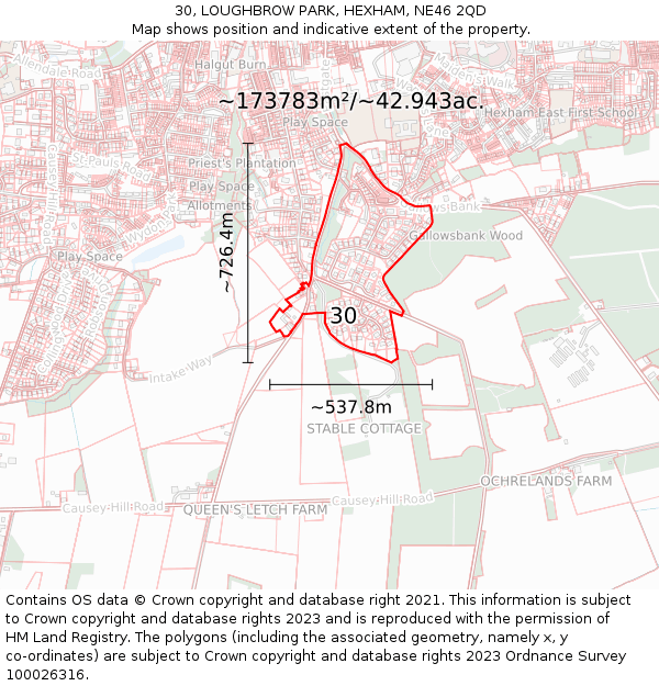 30, LOUGHBROW PARK, HEXHAM, NE46 2QD: Plot and title map