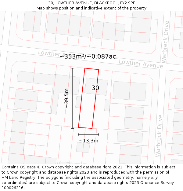 30, LOWTHER AVENUE, BLACKPOOL, FY2 9PE: Plot and title map