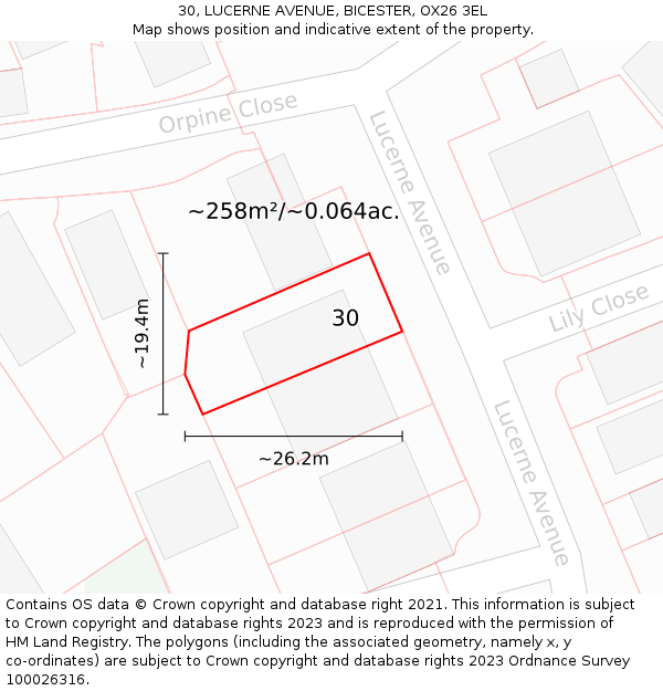 30, LUCERNE AVENUE, BICESTER, OX26 3EL: Plot and title map