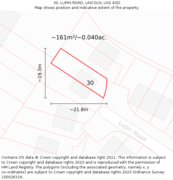30, LUPIN ROAD, LINCOLN, LN2 4GD: Plot and title map