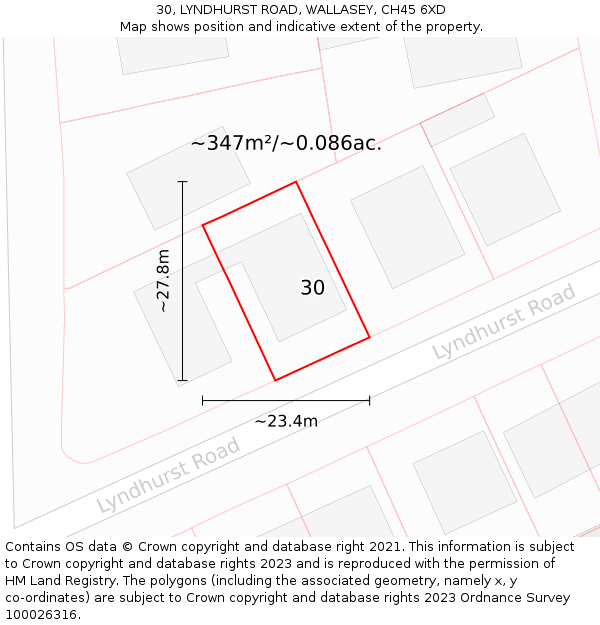 30, LYNDHURST ROAD, WALLASEY, CH45 6XD: Plot and title map