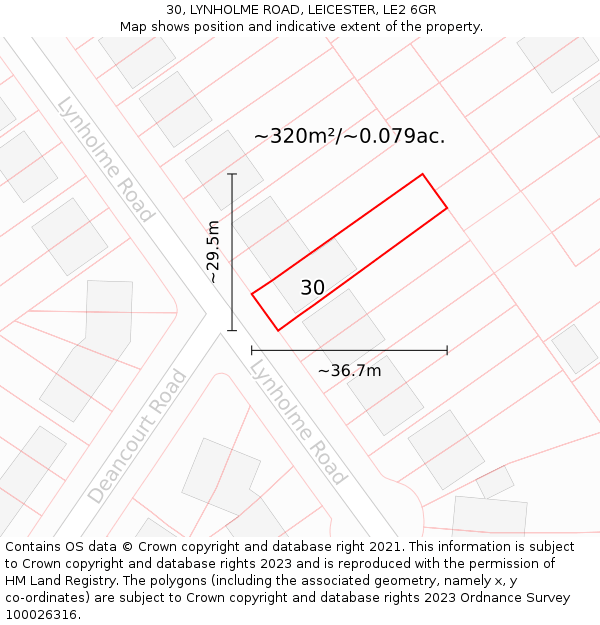 30, LYNHOLME ROAD, LEICESTER, LE2 6GR: Plot and title map