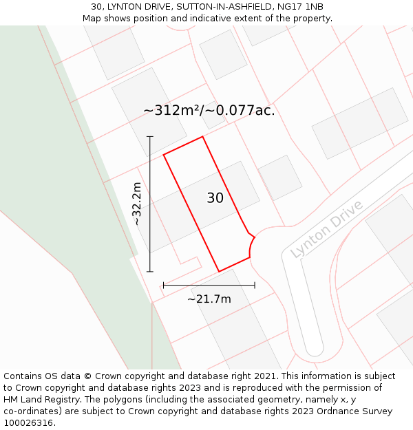 30, LYNTON DRIVE, SUTTON-IN-ASHFIELD, NG17 1NB: Plot and title map