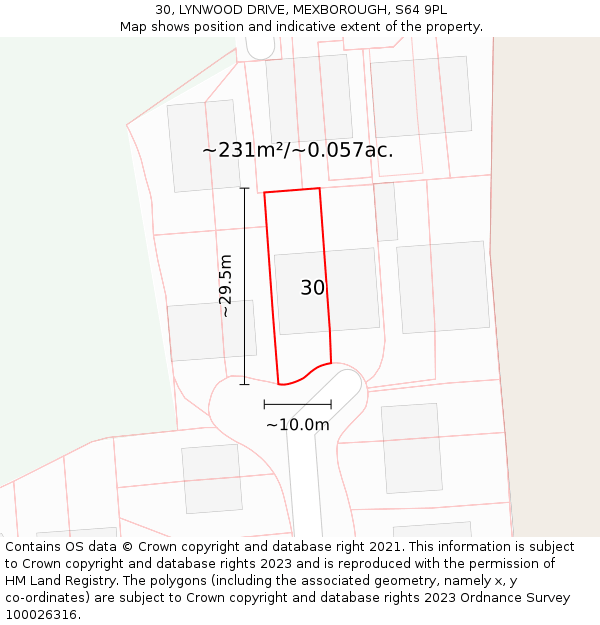 30, LYNWOOD DRIVE, MEXBOROUGH, S64 9PL: Plot and title map