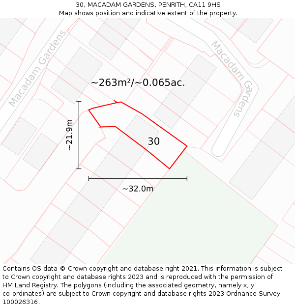 30, MACADAM GARDENS, PENRITH, CA11 9HS: Plot and title map