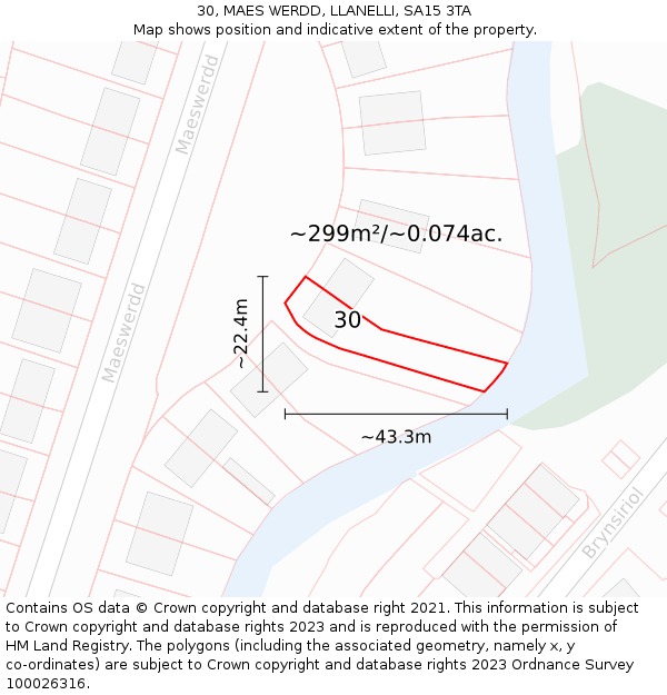 30, MAES WERDD, LLANELLI, SA15 3TA: Plot and title map