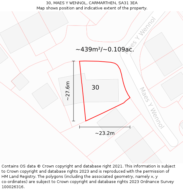 30, MAES Y WENNOL, CARMARTHEN, SA31 3EA: Plot and title map