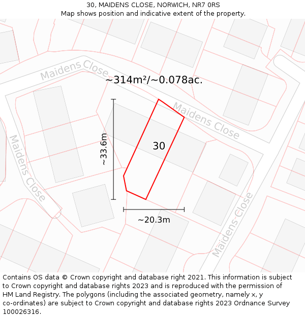 30, MAIDENS CLOSE, NORWICH, NR7 0RS: Plot and title map