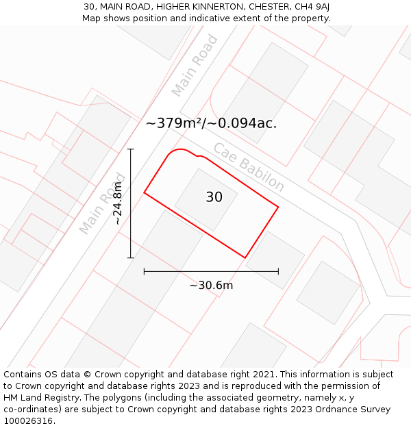 30, MAIN ROAD, HIGHER KINNERTON, CHESTER, CH4 9AJ: Plot and title map