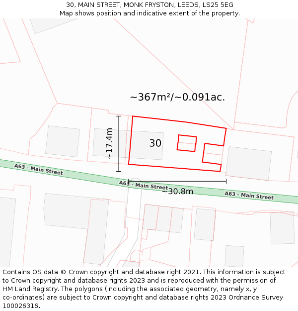 30, MAIN STREET, MONK FRYSTON, LEEDS, LS25 5EG: Plot and title map