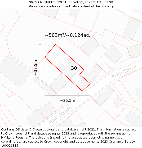 30, MAIN STREET, SOUTH CROXTON, LEICESTER, LE7 3RJ: Plot and title map