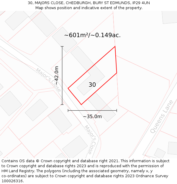 30, MAJORS CLOSE, CHEDBURGH, BURY ST EDMUNDS, IP29 4UN: Plot and title map