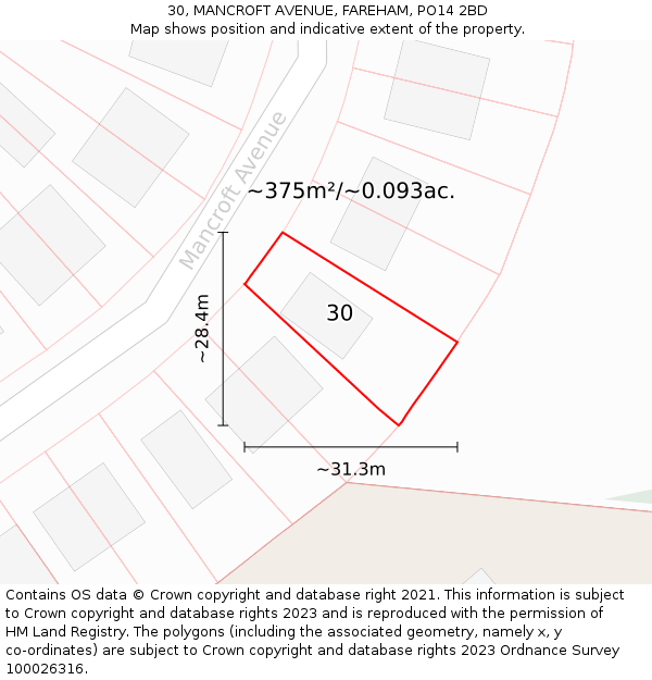 30, MANCROFT AVENUE, FAREHAM, PO14 2BD: Plot and title map