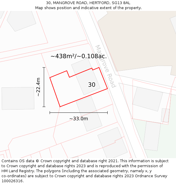 30, MANGROVE ROAD, HERTFORD, SG13 8AL: Plot and title map