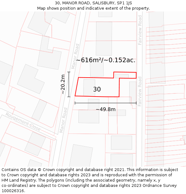 30, MANOR ROAD, SALISBURY, SP1 1JS: Plot and title map