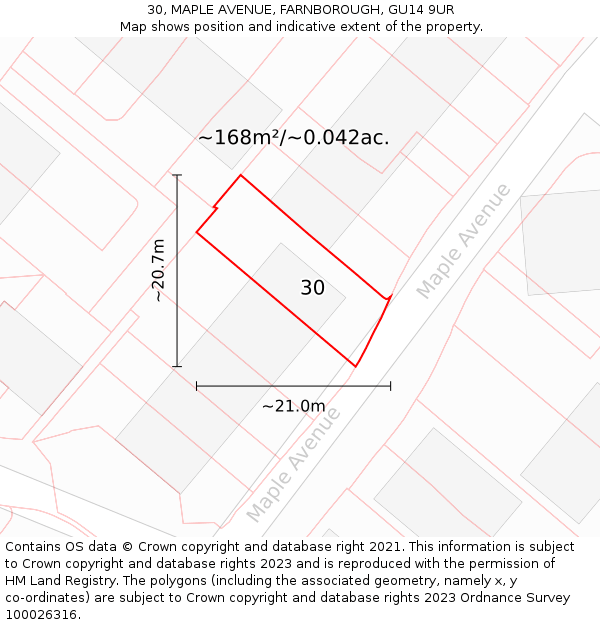 30, MAPLE AVENUE, FARNBOROUGH, GU14 9UR: Plot and title map