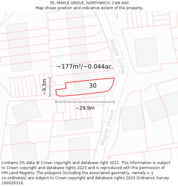 30, MAPLE GROVE, NORTHWICH, CW8 4AX: Plot and title map