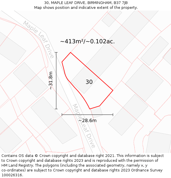 30, MAPLE LEAF DRIVE, BIRMINGHAM, B37 7JB: Plot and title map