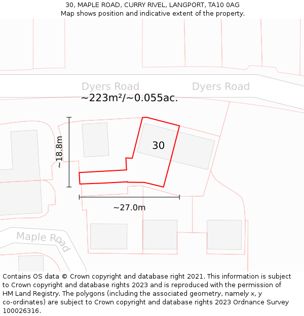 30, MAPLE ROAD, CURRY RIVEL, LANGPORT, TA10 0AG: Plot and title map