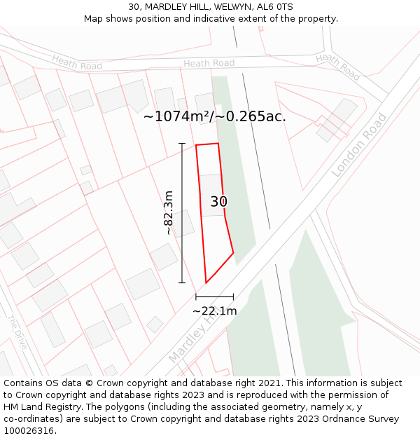 30, MARDLEY HILL, WELWYN, AL6 0TS: Plot and title map