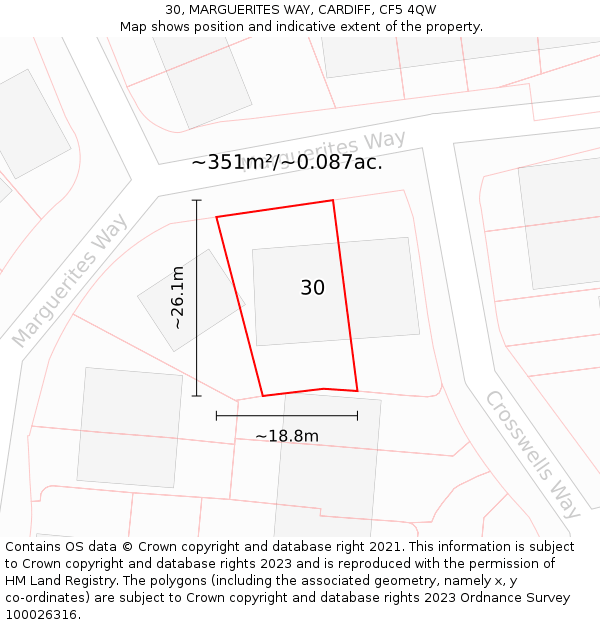 30, MARGUERITES WAY, CARDIFF, CF5 4QW: Plot and title map