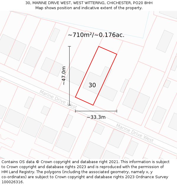 30, MARINE DRIVE WEST, WEST WITTERING, CHICHESTER, PO20 8HH: Plot and title map