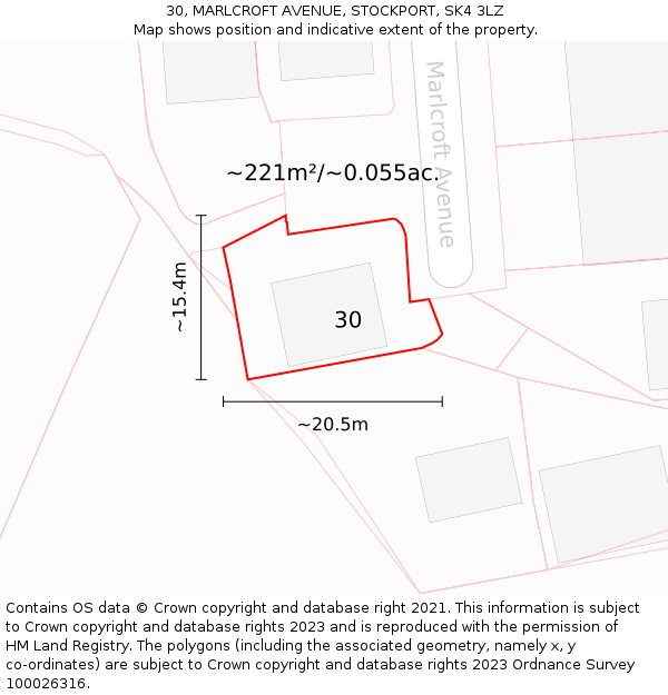 30, MARLCROFT AVENUE, STOCKPORT, SK4 3LZ: Plot and title map