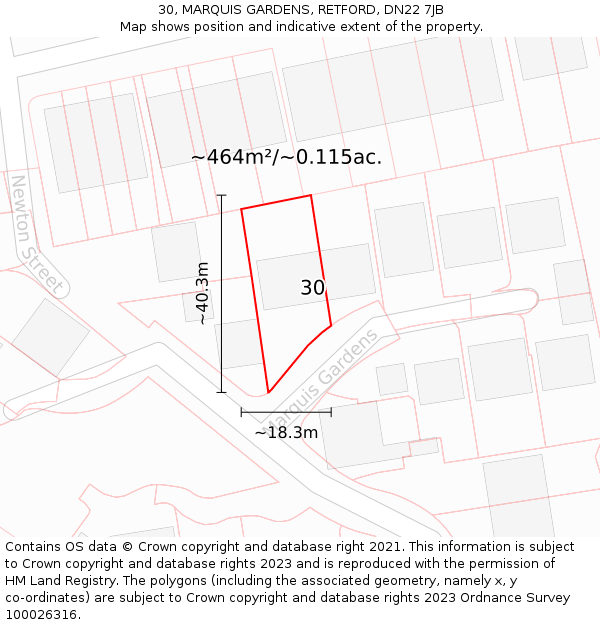 30, MARQUIS GARDENS, RETFORD, DN22 7JB: Plot and title map