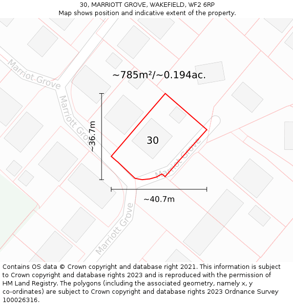 30, MARRIOTT GROVE, WAKEFIELD, WF2 6RP: Plot and title map