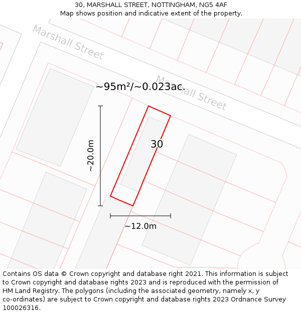 30, MARSHALL STREET, NOTTINGHAM, NG5 4AF: Plot and title map