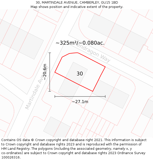 30, MARTINDALE AVENUE, CAMBERLEY, GU15 1BD: Plot and title map