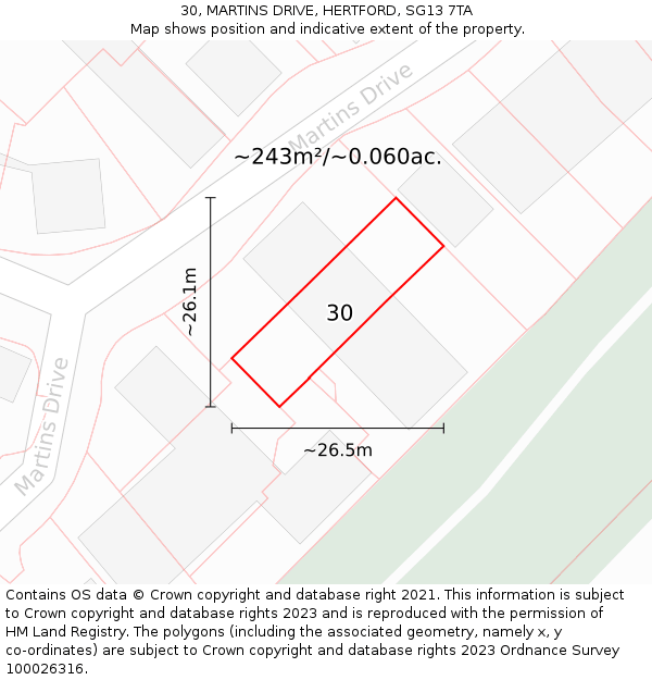 30, MARTINS DRIVE, HERTFORD, SG13 7TA: Plot and title map