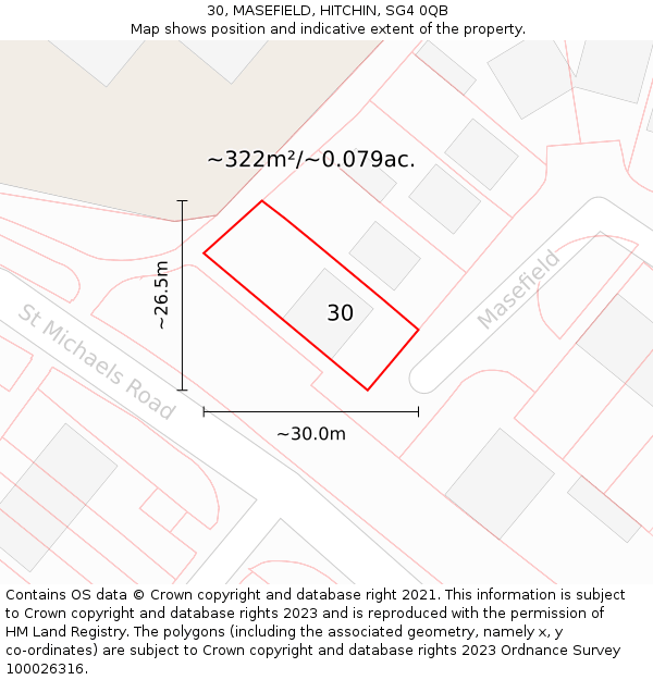 30, MASEFIELD, HITCHIN, SG4 0QB: Plot and title map