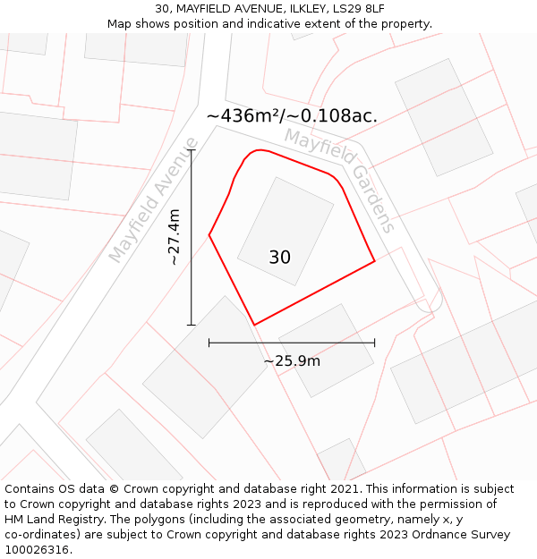 30, MAYFIELD AVENUE, ILKLEY, LS29 8LF: Plot and title map