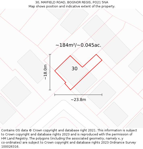 30, MAYFIELD ROAD, BOGNOR REGIS, PO21 5NA: Plot and title map