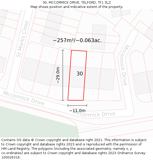 30, MCCORMICK DRIVE, TELFORD, TF1 3LZ: Plot and title map