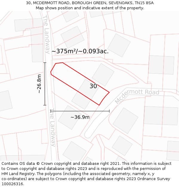 30, MCDERMOTT ROAD, BOROUGH GREEN, SEVENOAKS, TN15 8SA: Plot and title map