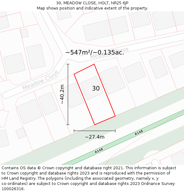 30, MEADOW CLOSE, HOLT, NR25 6JP: Plot and title map