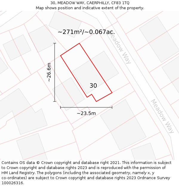 30, MEADOW WAY, CAERPHILLY, CF83 1TQ: Plot and title map