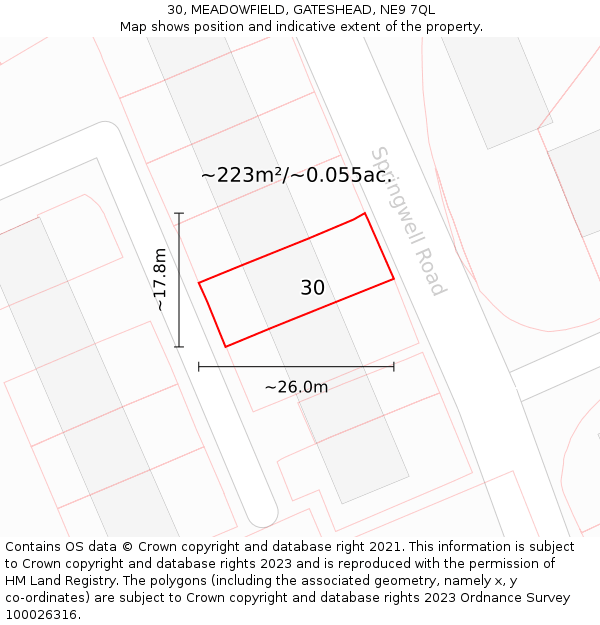 30, MEADOWFIELD, GATESHEAD, NE9 7QL: Plot and title map