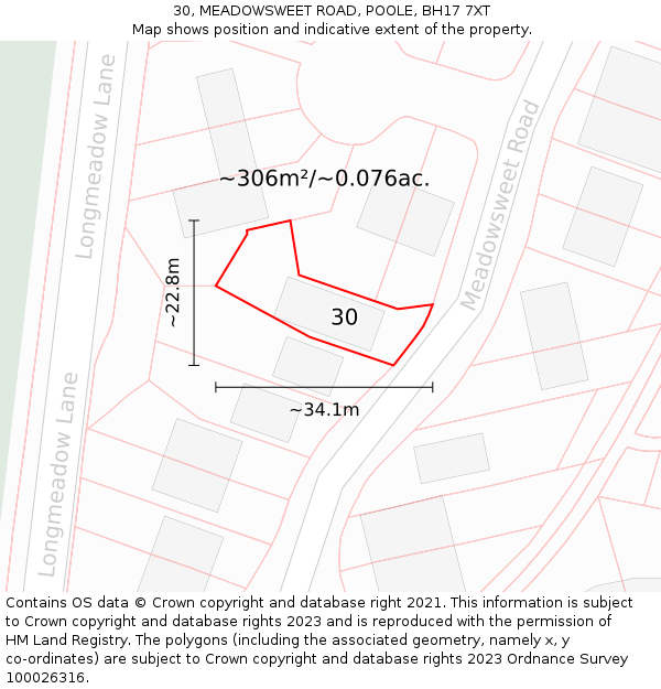 30, MEADOWSWEET ROAD, POOLE, BH17 7XT: Plot and title map