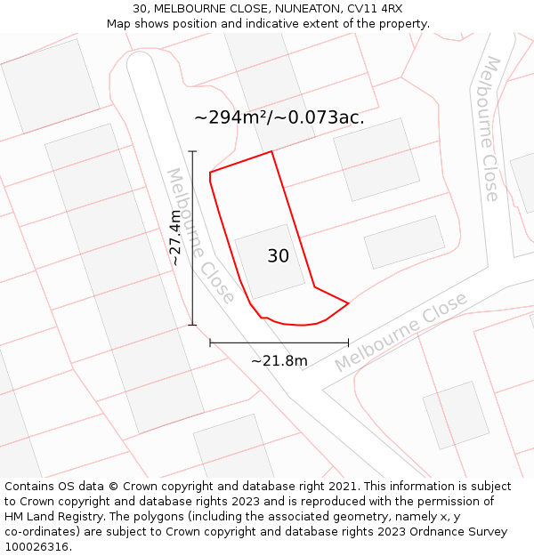 30, MELBOURNE CLOSE, NUNEATON, CV11 4RX: Plot and title map