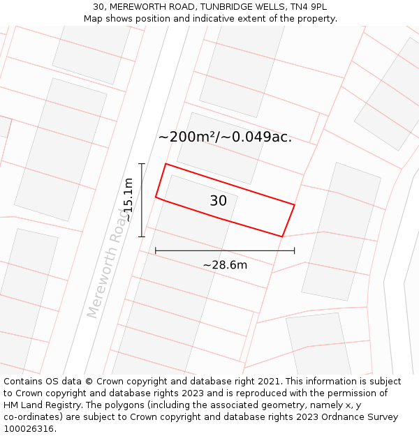 30, MEREWORTH ROAD, TUNBRIDGE WELLS, TN4 9PL: Plot and title map