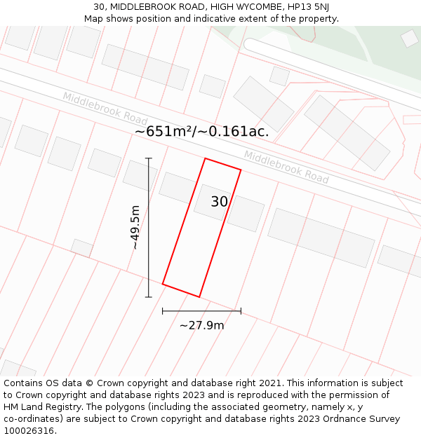 30, MIDDLEBROOK ROAD, HIGH WYCOMBE, HP13 5NJ: Plot and title map