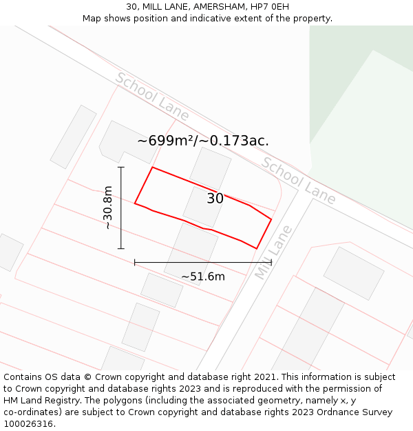 30, MILL LANE, AMERSHAM, HP7 0EH: Plot and title map